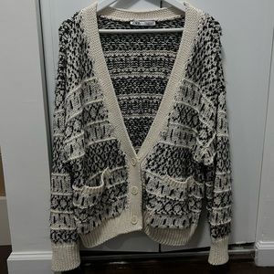 Zara Knit Blue and White Grandma Cardigan